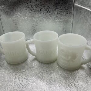 3 Vtg  B.C. Comic GROG Milk Glass Mug Coffee Cup Caveman Johnny Hart  Fire King
